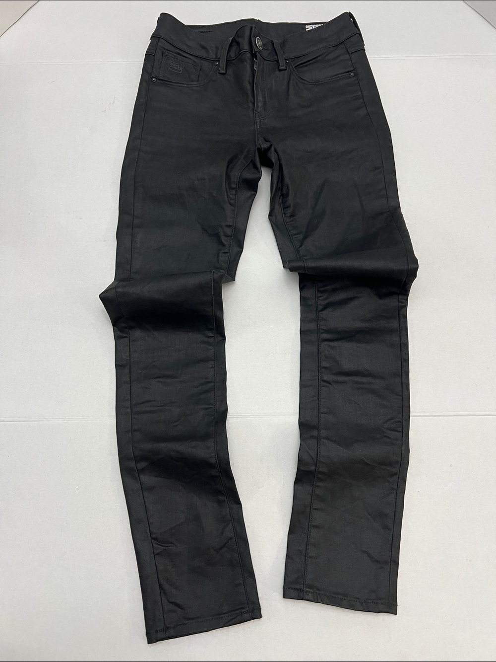 G-Star Raw 3301 Mid Skinny Black Coated Wax Moto Jeans jeggings women’s size